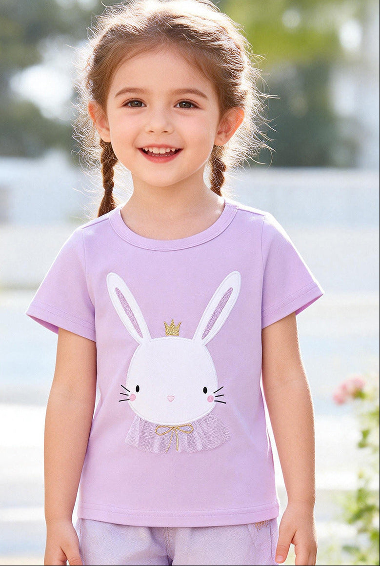 Summer Girls' Cotton Knit T-Shirt with Animal Print