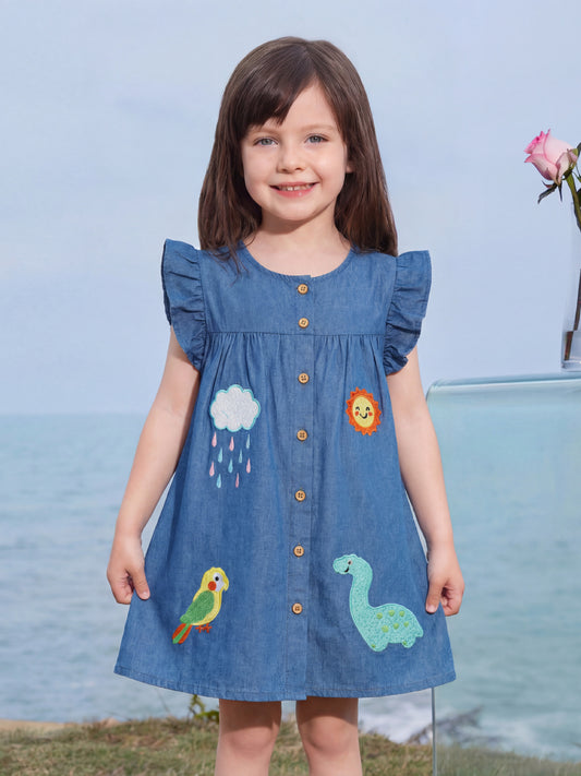 Trendy Denim A-Line Dress with Cute Floral Design