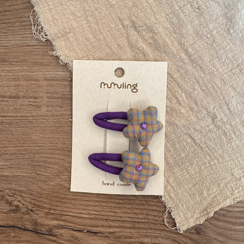Star Pattern Fabric Hair Clips for Kids - Set of 2