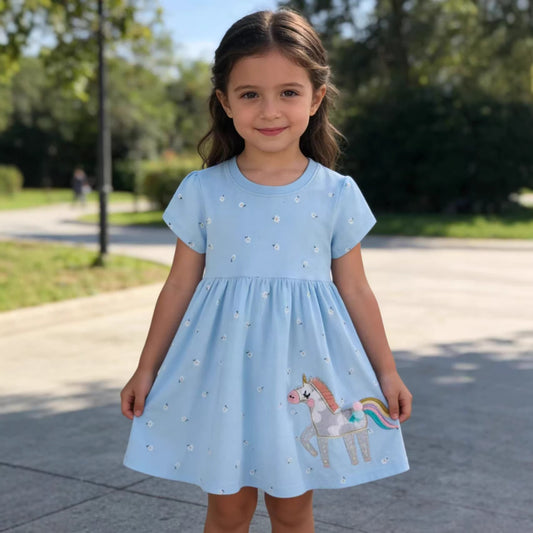 Princess Style Short Sleeve Knit Dress for Girls