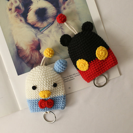 Cute Cartoon Knitted Keychain Pouch Breathable Cotton Accessory