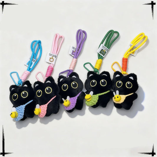 Creative Bee Backpack With Cute Black Cat Keychain