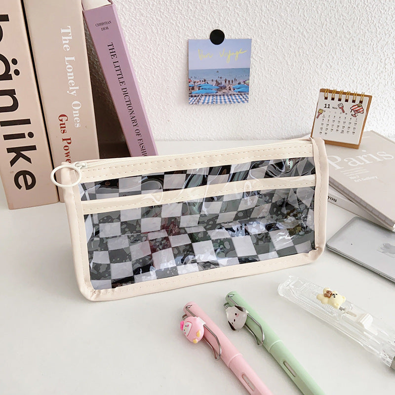 Pencil Pouch Checkerboard Transparent Student Organizer