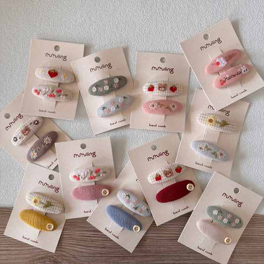 Cute Floral Embroidered Girls Hair Clips Set