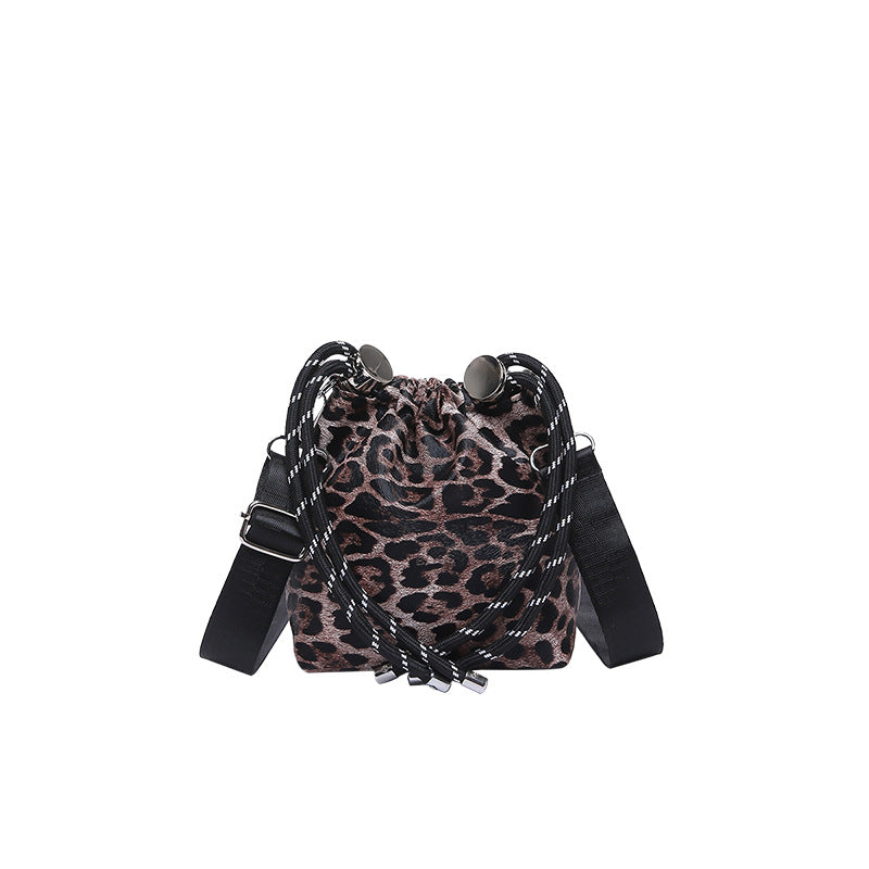 Trendy Drawstring Bucket Bag Leopard Print Mini Shoulder Bag