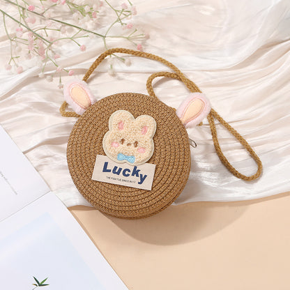Cute Woven Straw Bag for Girls - Cartoon Design - Breathable Material - Casual Use