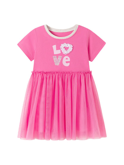 Girls' Summer Short Sleeve Tulle Dress Cute Princess Style