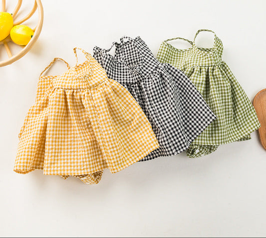 Cute Summer Baby Sleeveless Dress Cotton Checkered Overall