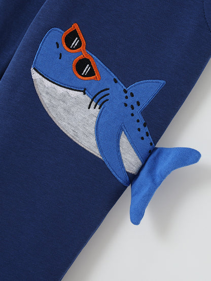 Cartoon Shark Embroidered Jogger Pants for Boys