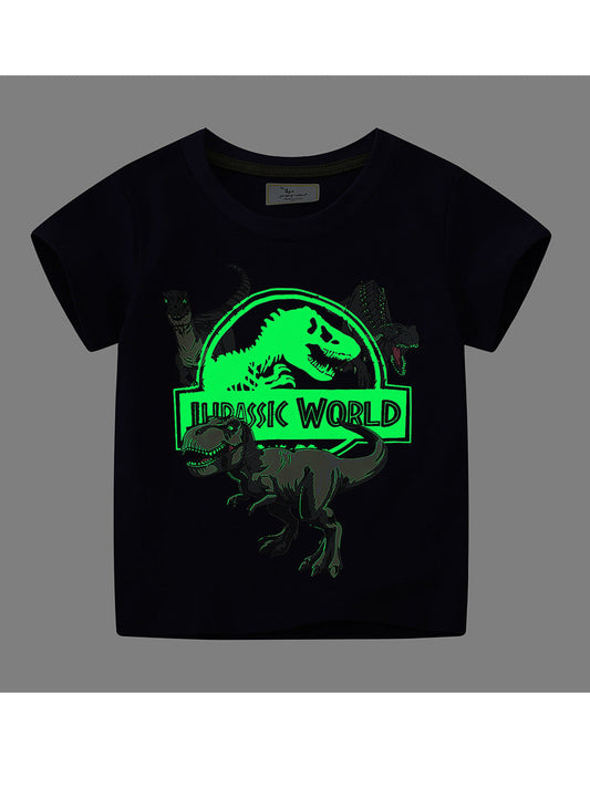 Glow-in-the-Dark Dinosaur Kids Short Sleeve T-Shirt