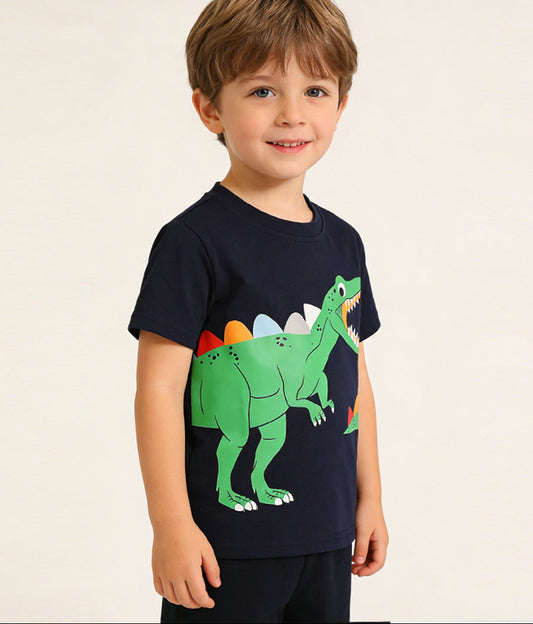 Kids Cartoon Dinosaur Short Sleeve T-Shirt Cotton Casual Top