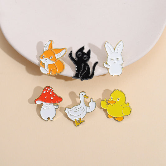 Animal-Themed Alloy Badges Mushroom Fox Cat Rabbit Brooches