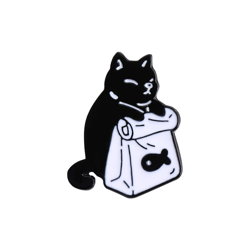 Cute Black and White Cat Badge Alloy Brooch