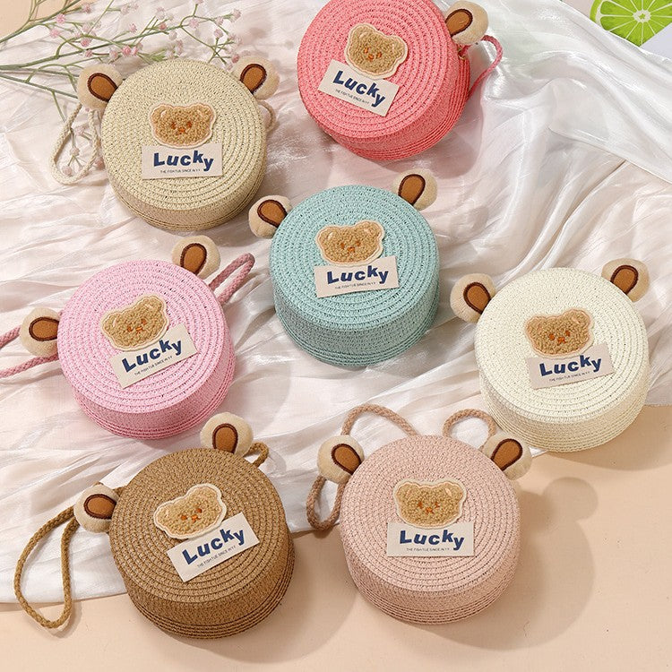 Cute Woven Straw Bag for Girls - Cartoon Design - Breathable Material - Casual Use