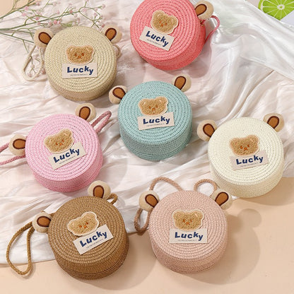 Cute Woven Straw Bag for Girls - Cartoon Design - Breathable Material - Casual Use