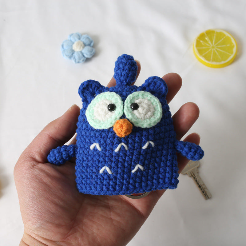 Cute Cartoon Owl Keychain Pouch Hand-Woven Cotton Bag