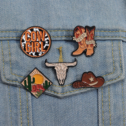 Brown Series Denim Hat Brooch Cute Versatile Travel Adventure Metal Badge Fashion Accessory