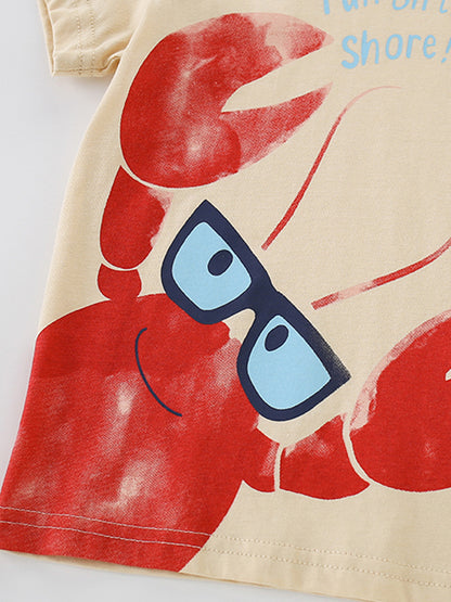 Cartoon Lobster Print Short Sleeve T-Shirt for Boys