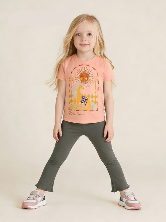Cute Cartoon Short Sleeve Cotton Two-Piece Set for Girls