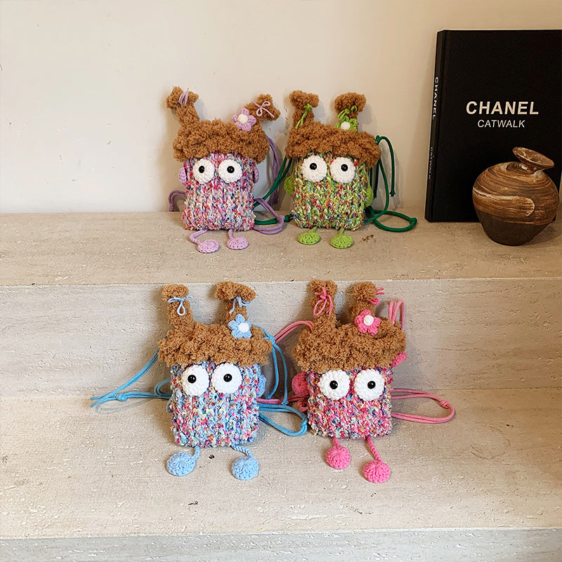 Cute Cartoon Monster Kids' Shoulder Bag – Breathable Knitted Coin Purse