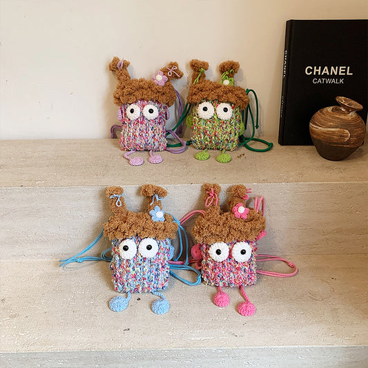Cute Cartoon Monster Kids' Shoulder Bag – Breathable Knitted Coin Purse