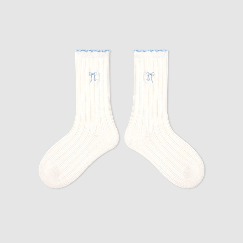 Kids Mid Calf Animal Embroidered Cotton Socks