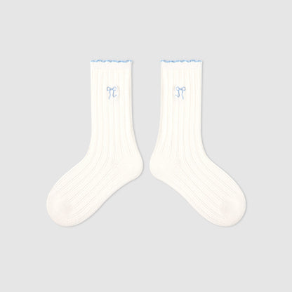 Kids Mid Calf Animal Embroidered Cotton Socks