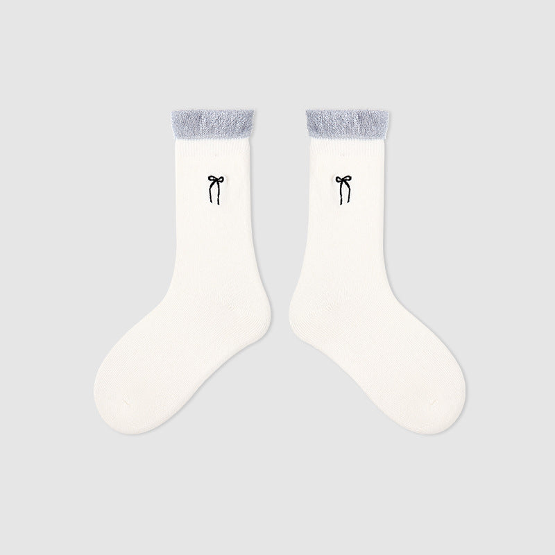 Kids Mid Calf Animal Embroidered Cotton Socks