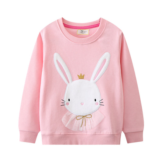Girls Cartoon Pullover Sweatshirt Soft Cotton Casual Top