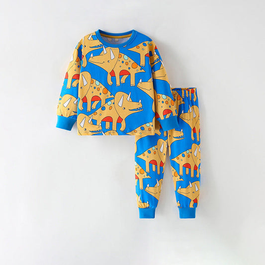 Kids' Homewear Set Floral Print Cotton Long Sleeve T-Shirt and Pants