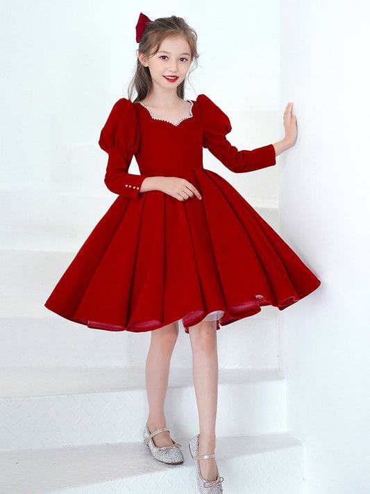 Girls' Red Midi Princess Dress