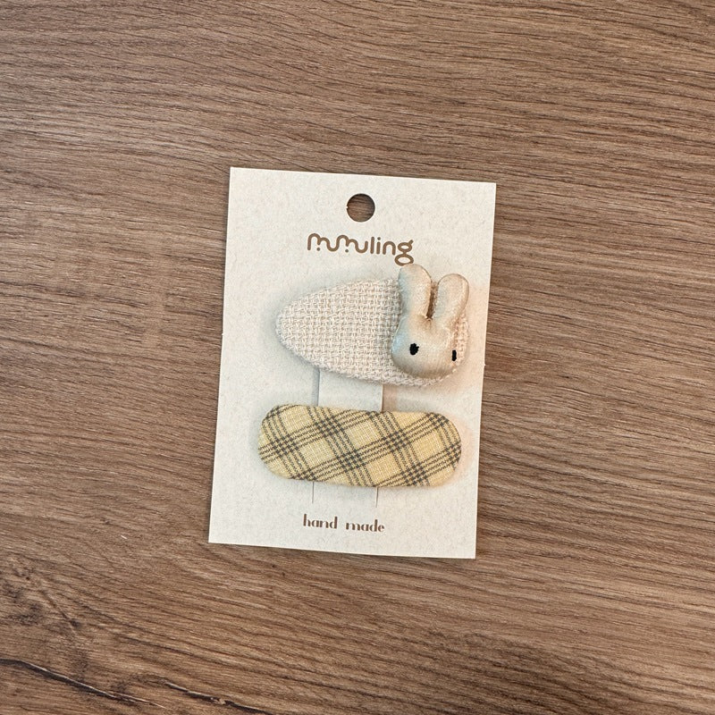 Children's Colorful Plaid Hair Clips with Bunny and Star Designs