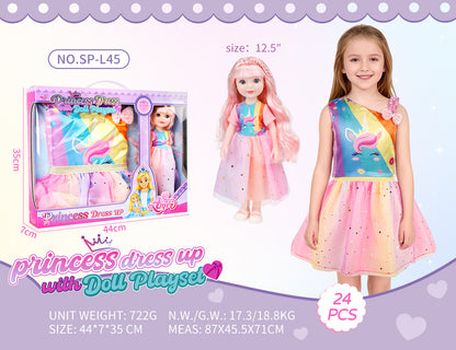 Princess Doll Dress-Up Playset - 32cm Rubber Doll Toy