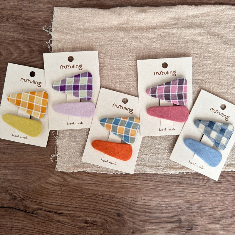 Children's Triangle Plaid Hair Clips Set