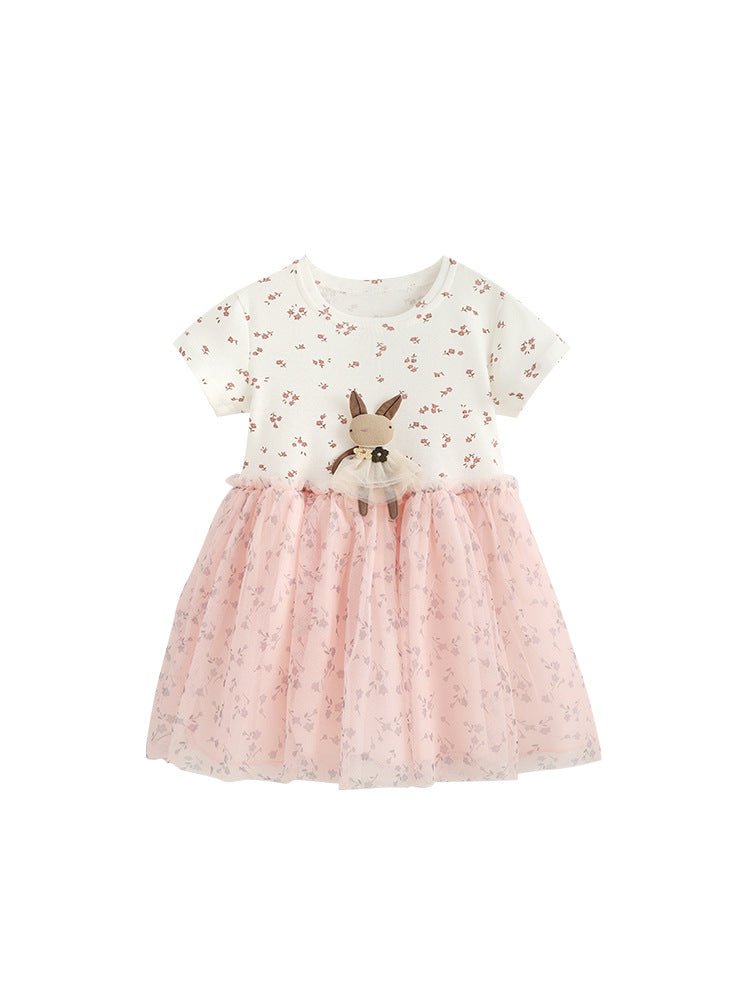 Girls' Cute Cartoon Princess Dress Cotton Short Sleeve