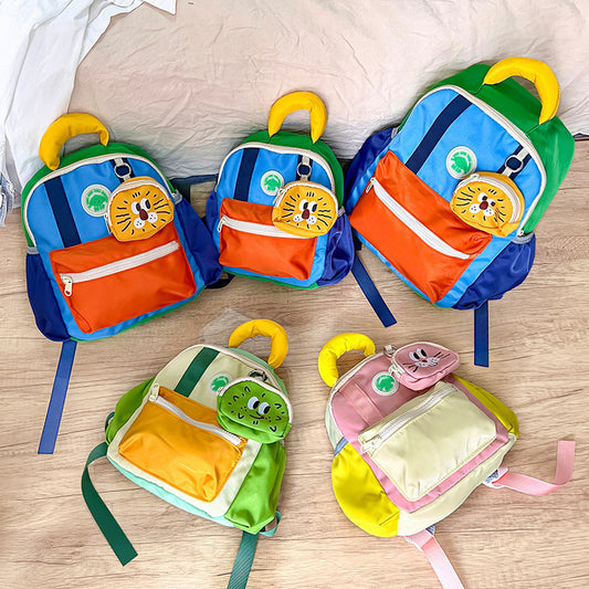 Cute Color-Block Cartoon Backpack for Kids