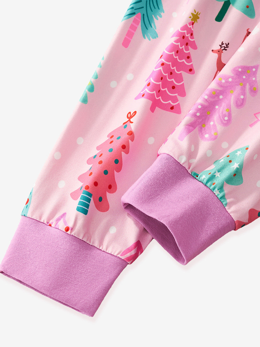 Cartoon Christmas Tree Print Milk Silk Pajama Set for Kids