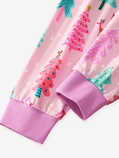 Cartoon Christmas Tree Print Milk Silk Pajama Set for Kids
