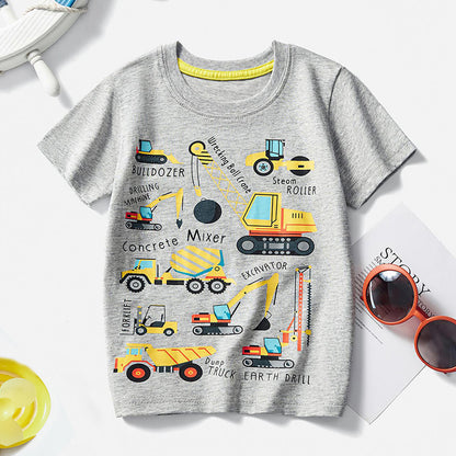 Cute Cartoon Crane Print Cotton T-Shirt for Boys