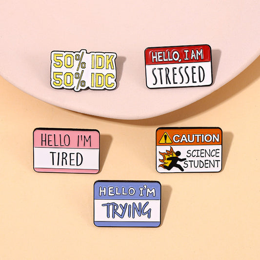 Geometric Quote Alloy Brooch Minimalist Badge for Bags and Hats