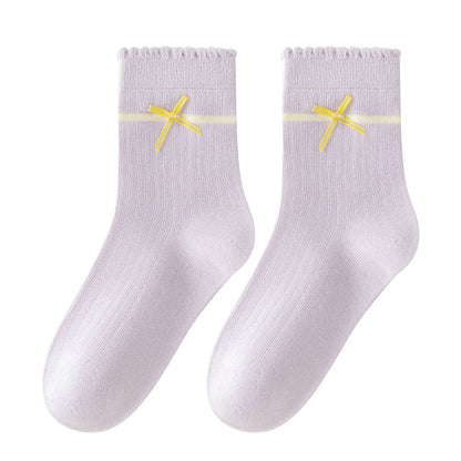 Sweet Bow Cotton Mid-Calf Socks for Girls