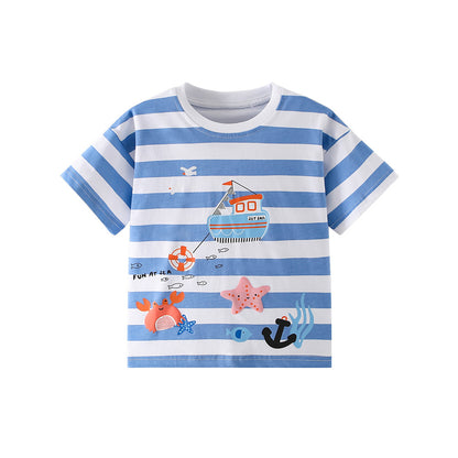 Kids Cartoon Ocean Print Casual Short Sleeve T-Shirt