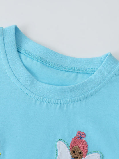 Children's Flower Fairy Embroidered T-Shirt Soft Cotton Top