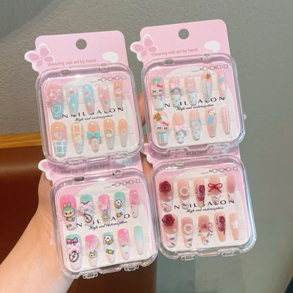 Cute Cartoon Long Nail Stickers with Heart Bow for Kids