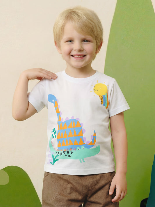 Kids Dinosaur Print Short Sleeve T-Shirt Soft Cotton Casual