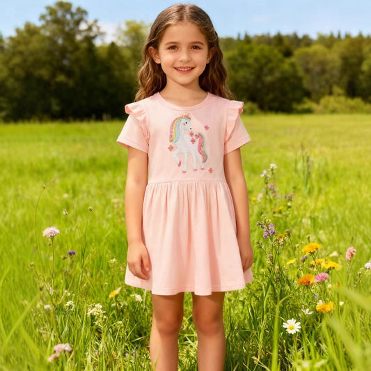 Princess Dress Short Sleeve Toddler Dress Cotton Kids Clothing
