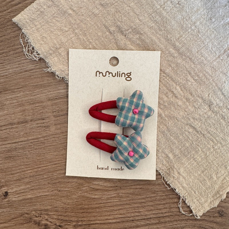 Star Pattern Fabric Hair Clips for Kids - Set of 2