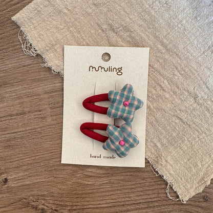 Star Pattern Fabric Hair Clips for Kids - Set of 2