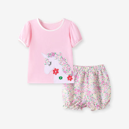 Summer Girls' Cartoon Two-Piece Outfit