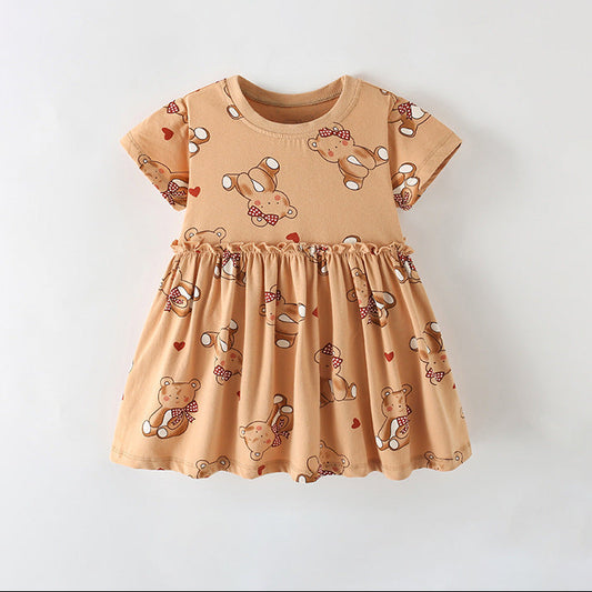 Girls' Cute Princess Dress Summer Short Sleeve Cotton Dress